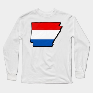 Red, White, and Blue Arkansas Outline Long Sleeve T-Shirt